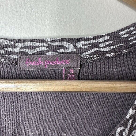 Fresh Produce 3/4 Sleeve Shirt Women 12F Animal Printed V Neck Cotton Top XL - Picture 3 of 9